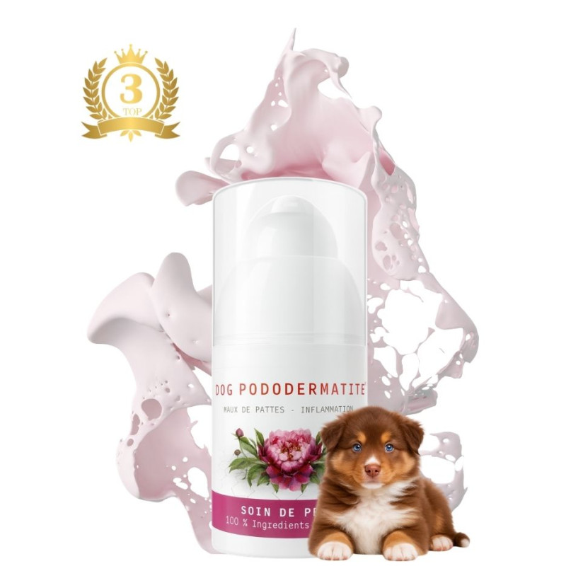 Crème naturelle PODODÉA™ Routine pour l'entretien des coussinets et des pattes irritées du chien.