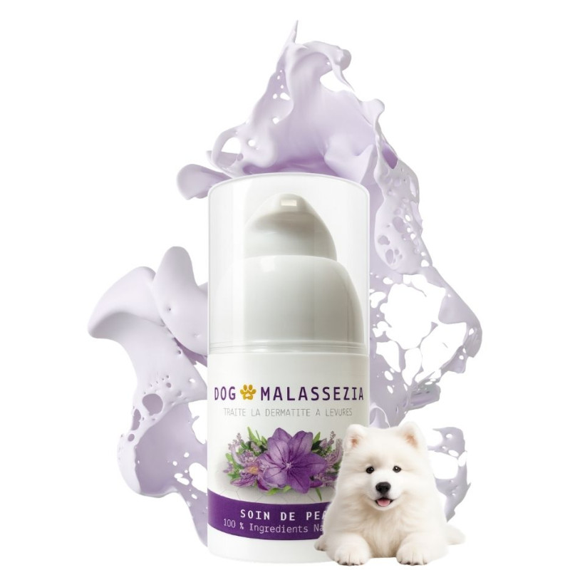 Crème naturelle MALAZEN pour l'équilibre de la flore cutanée et le soin des peaux grasses chez le chien.
