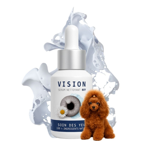 Solution oculaire naturelle IRYZÉA™ NaturoNao à l'argent colloïdal et au bleuet pour l'hygiène des yeux du chien. Etiquette Boy