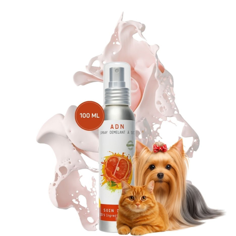 Spray démêlant et anti-nœud naturel ADN™ NaturoNao pour chiens et chats, formule au miel sans silicone.