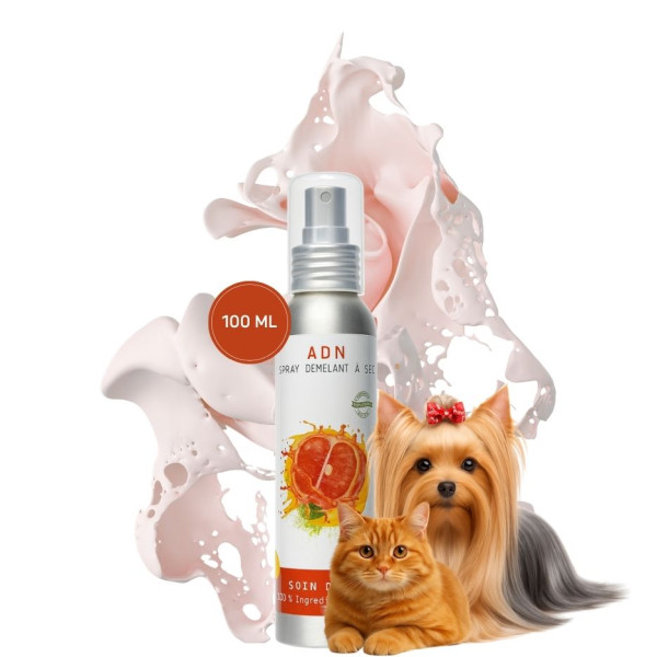 Spray démêlant et anti-nœud naturel ADN™ NaturoNao pour chiens et chats, formule au miel sans silicone.