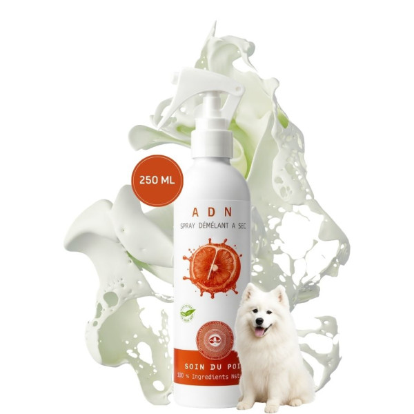 Spray démêlant et anti-nœud naturel ADN™ NaturoNao pour chiens et chats, formule au miel sans silicone. Format 250 ml.