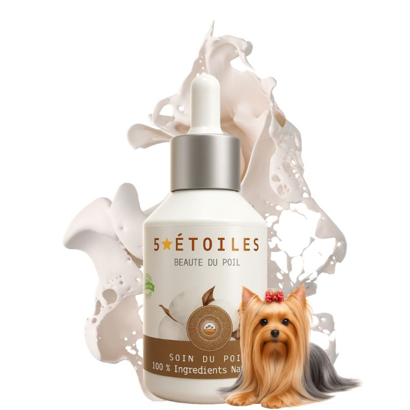 Sérum précieux naturel 5 ÉTOILES™ NaturoNao 30 ml, pour la nutrition, la douceur et la brillance du poil de chien.