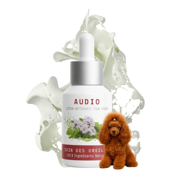 Lotion auriculaire naturelle AUDYO™ NaturoNao 30 ml, pour l'entretien et l'élimination douce du cérumen chez le chien.