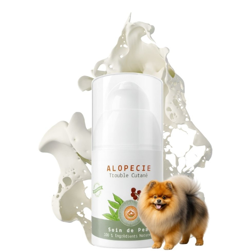 Soin artisanal ALOPEA™ Équilibre pour l'entretien naturel du pelage clairsemé chez le chien.