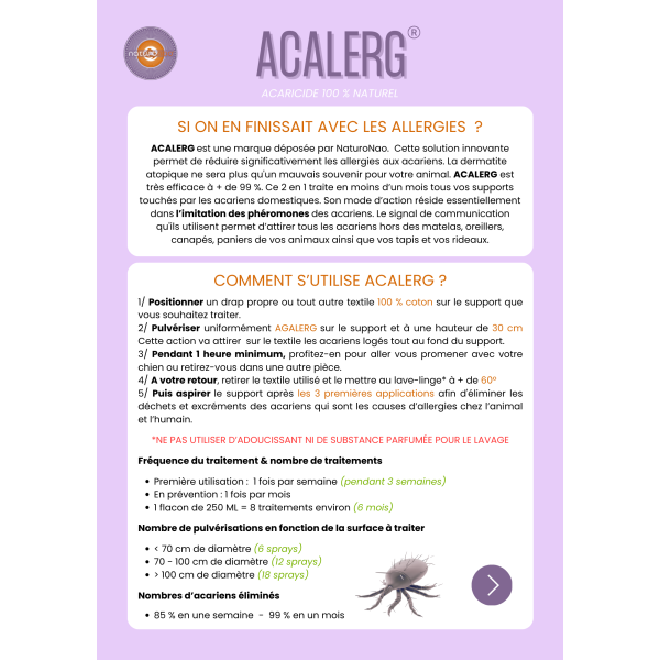 Notice d'emploi du spray ACALERG NaturoNao.