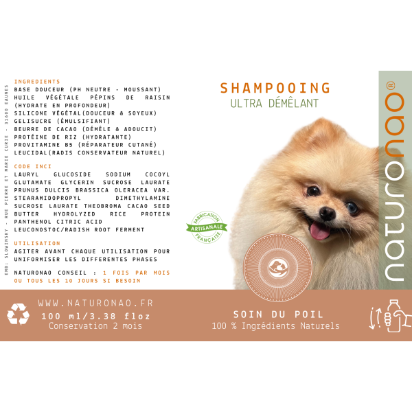 Etiquette composition shampooing ultra-démêlant NaturoNao - Spitz