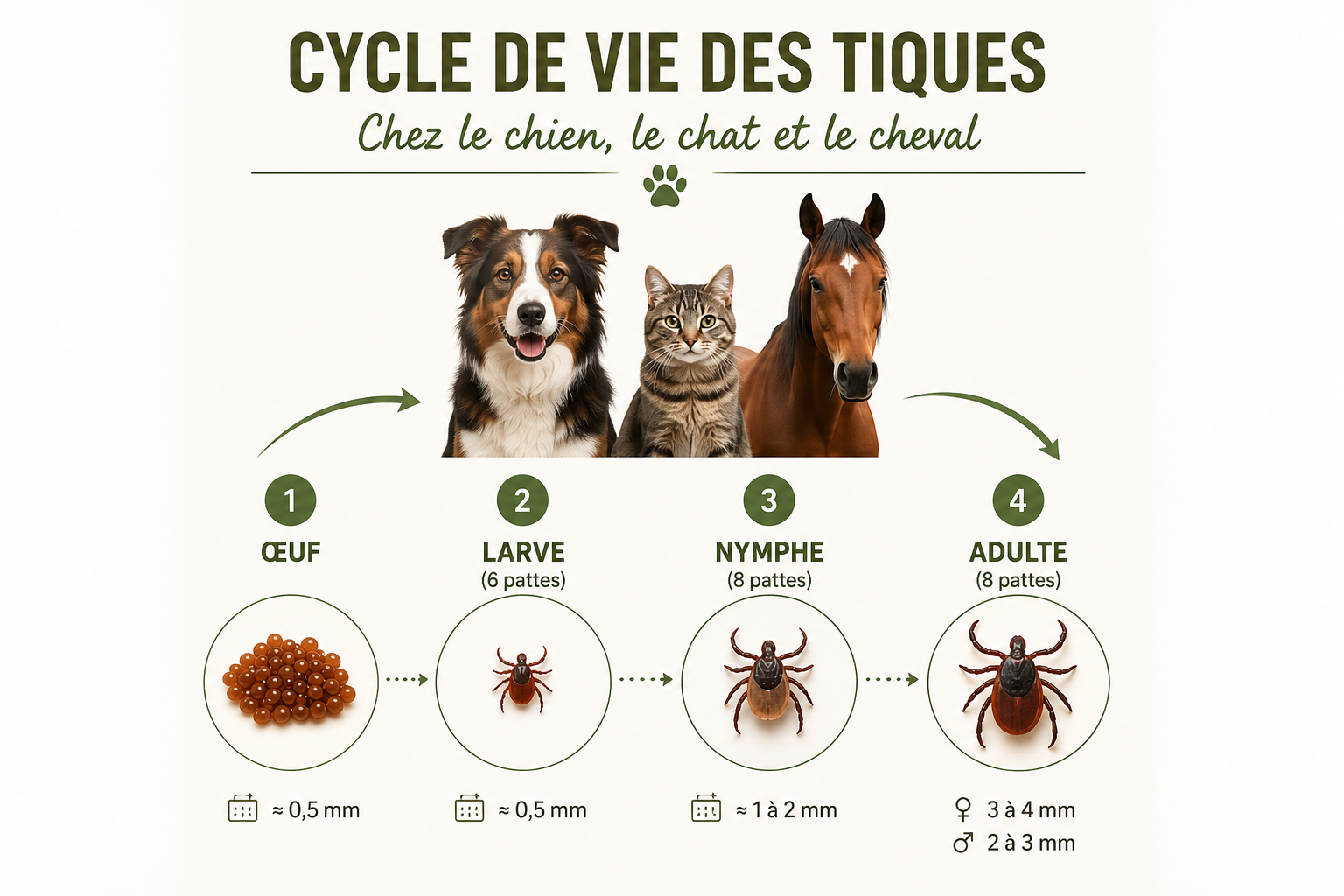 Cycle de vie des tiques chez le chien le chat et le cheval